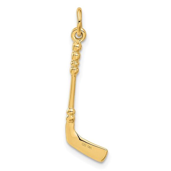 14k Yellow Gold 3D Hockey Stick With Enamel Charm